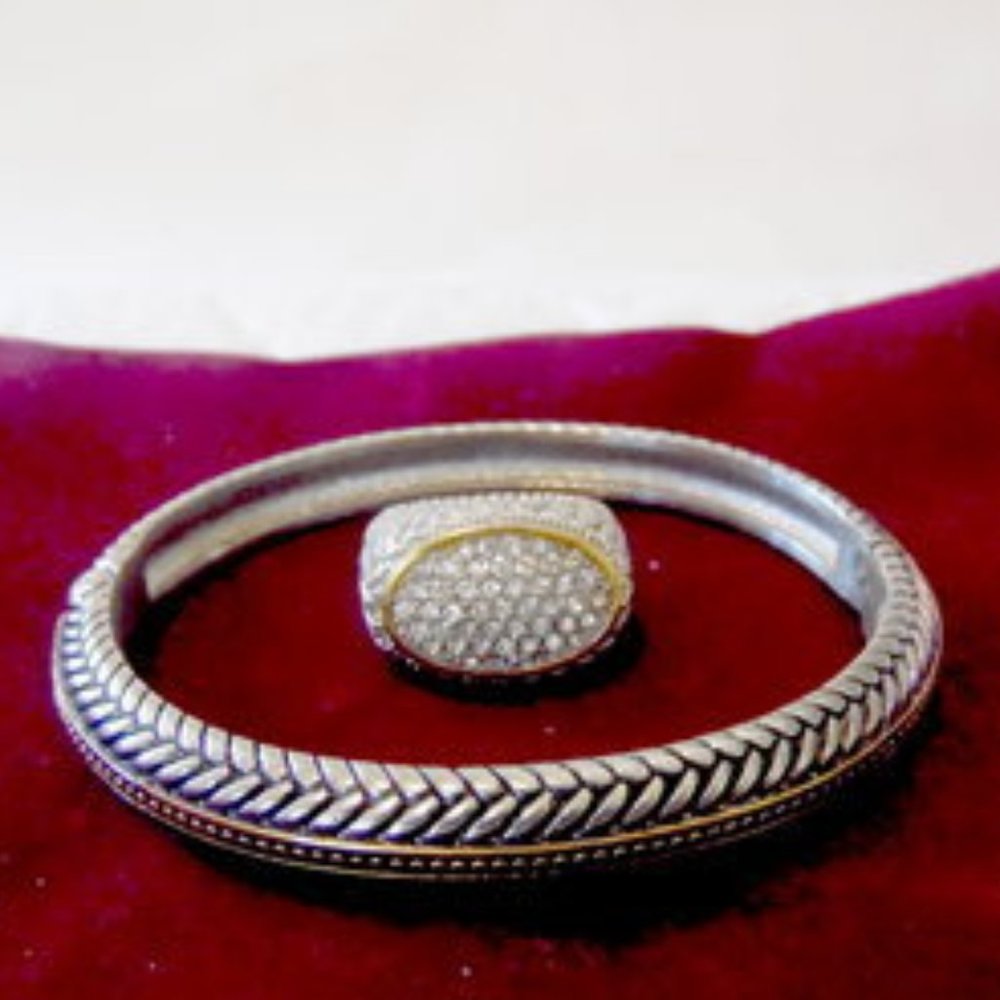 Emma Skye Stainless Steel Bangle Bracelet & Pave Crystal Ring 10